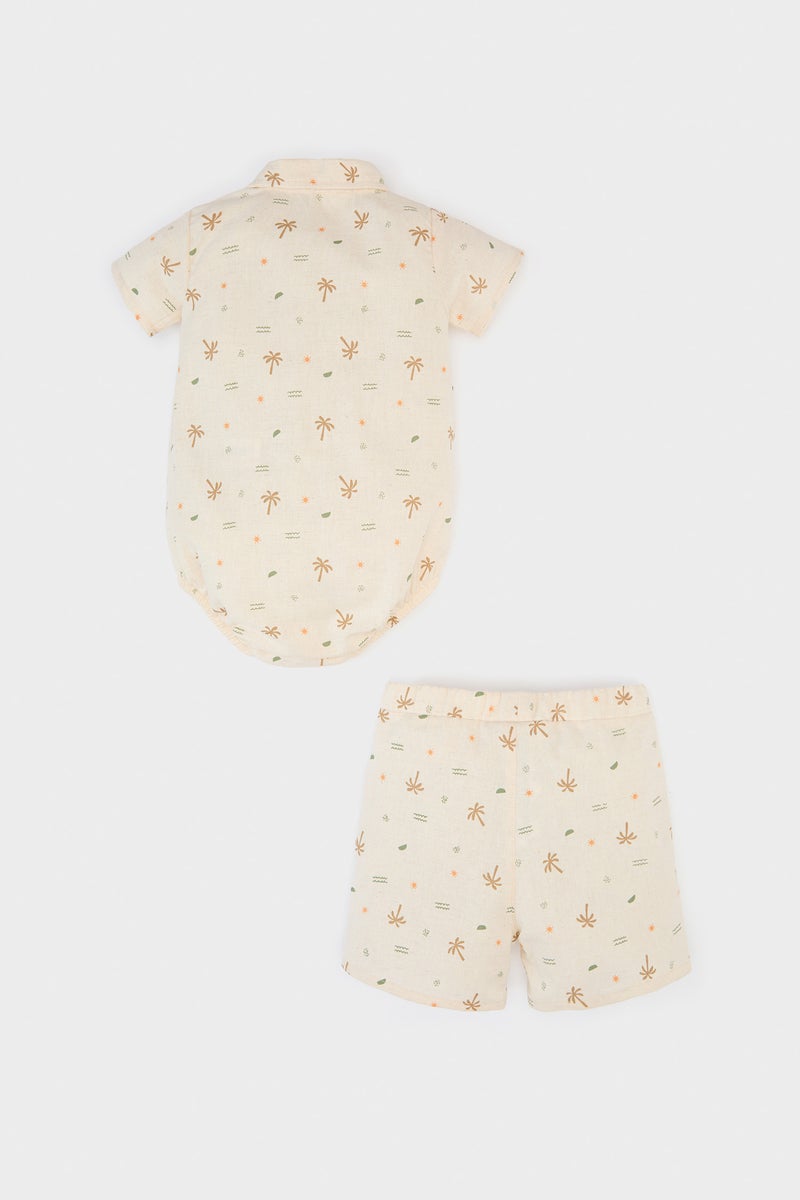 DeFacto Beige BabyBoy Baby Boy Palm Patterned Linen 2 Piece Set Casual - Image 5